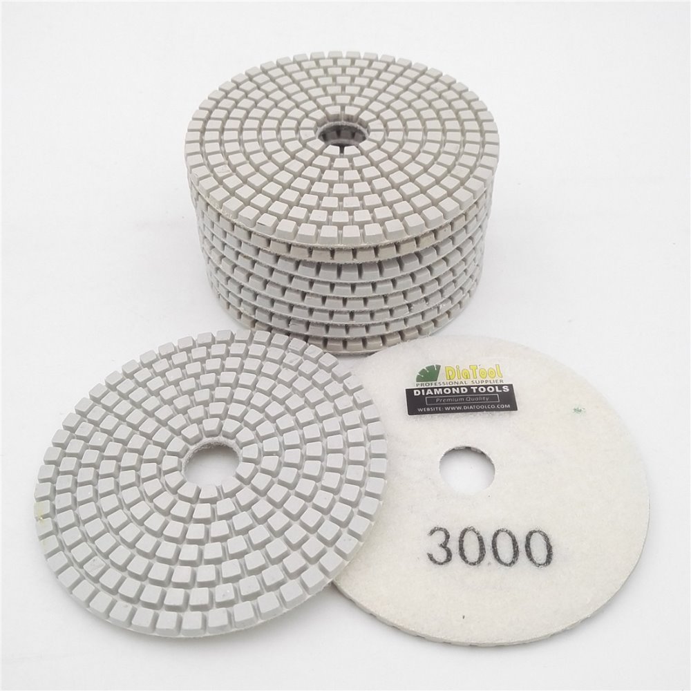 DIATOOL 10pcs 3000 Diameter 100mm White Resin Bond Sanding Discs 4 Professional Diamond Wet Polishing Pads